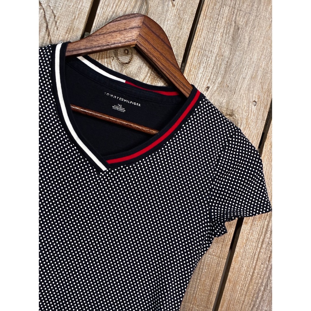 Tommy Hilfiger Womens Navy Polka Dot V-Neck T-Shirt TJATK244B XS